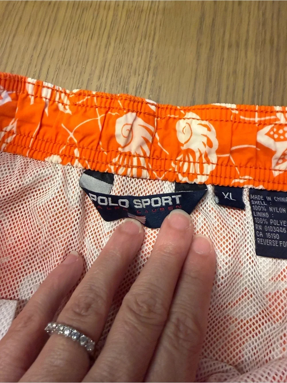 POLO SPORT Ralph Lauren Swim Trunks XL Orange Tropical Print Board Shorts VTG